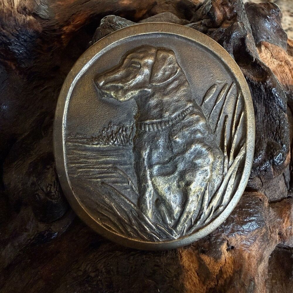 Vintage 1977 Indiana Metal Craft Labrador Retriever Dog Belt Buckle S97 Fits 1.5
